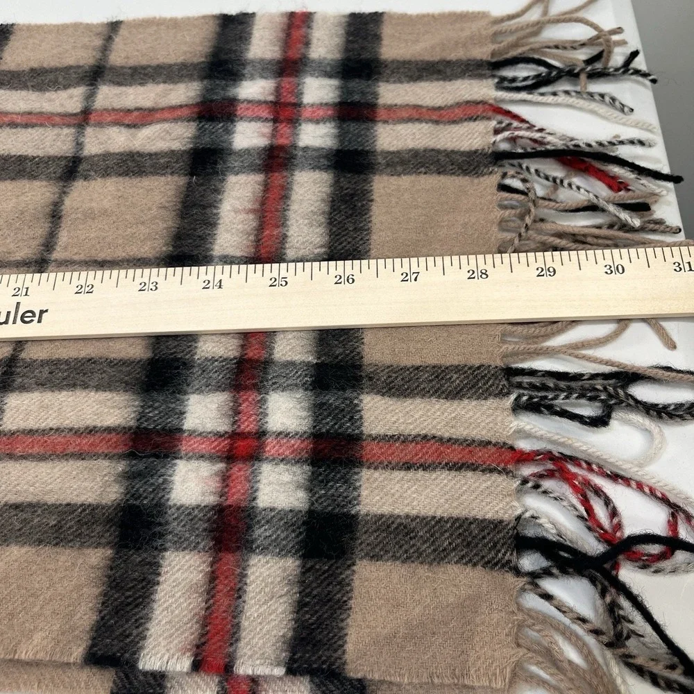 New Shepherd's Land 100% Lambswool Tartan Plaid Fringe Scarf Khaki Red Cozy Soft